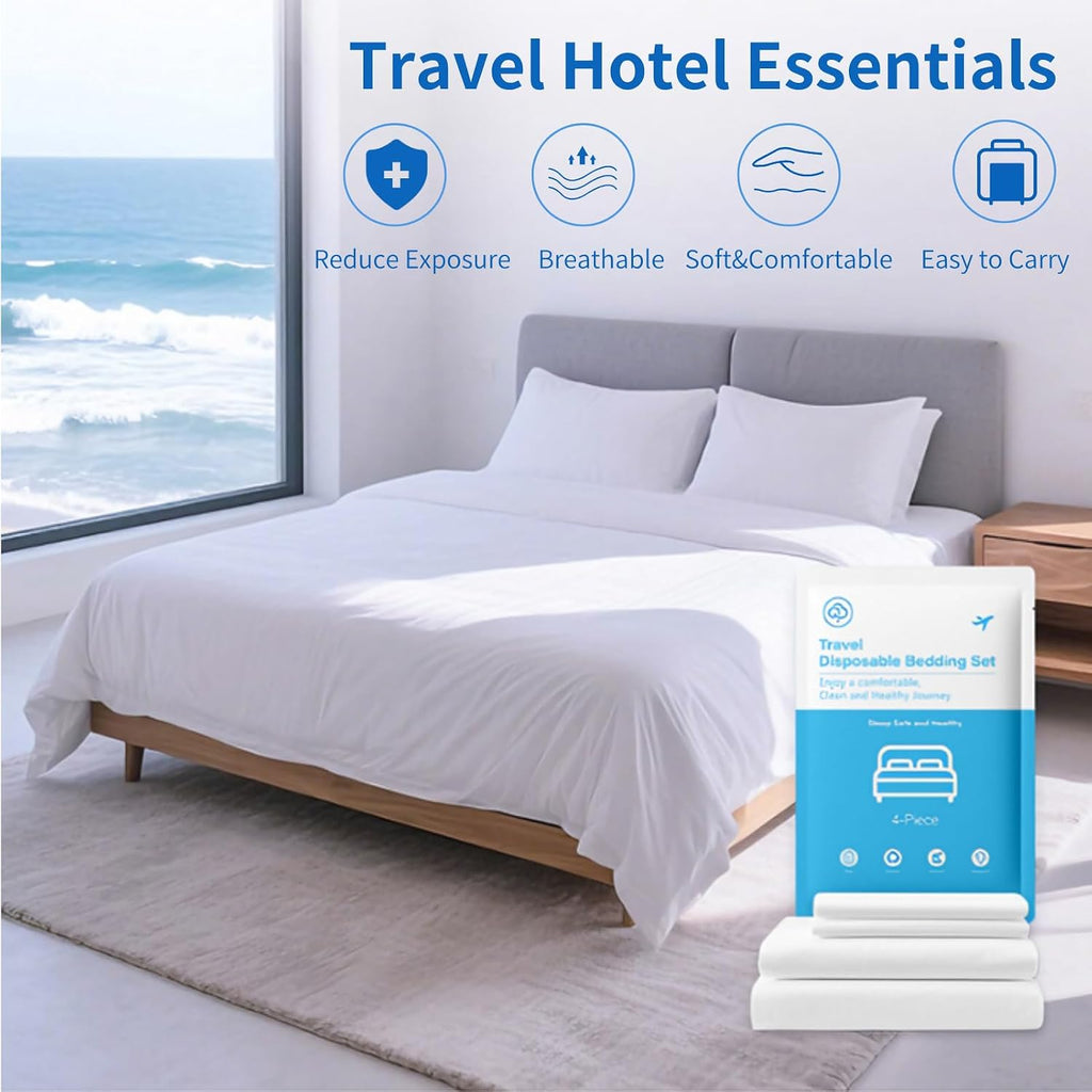 4PCS Disposable Travel Bed Sheets, King Size Bedding Set