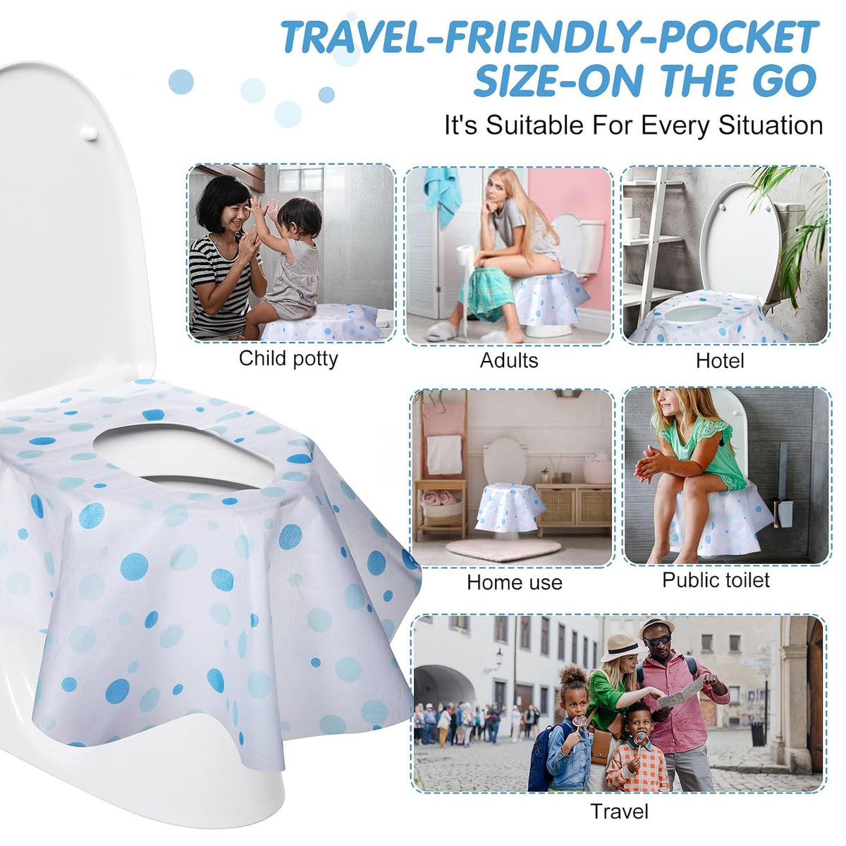 50 Packs Extra Large Disposable Toilet Seat Covers for Kids Adult, Dot