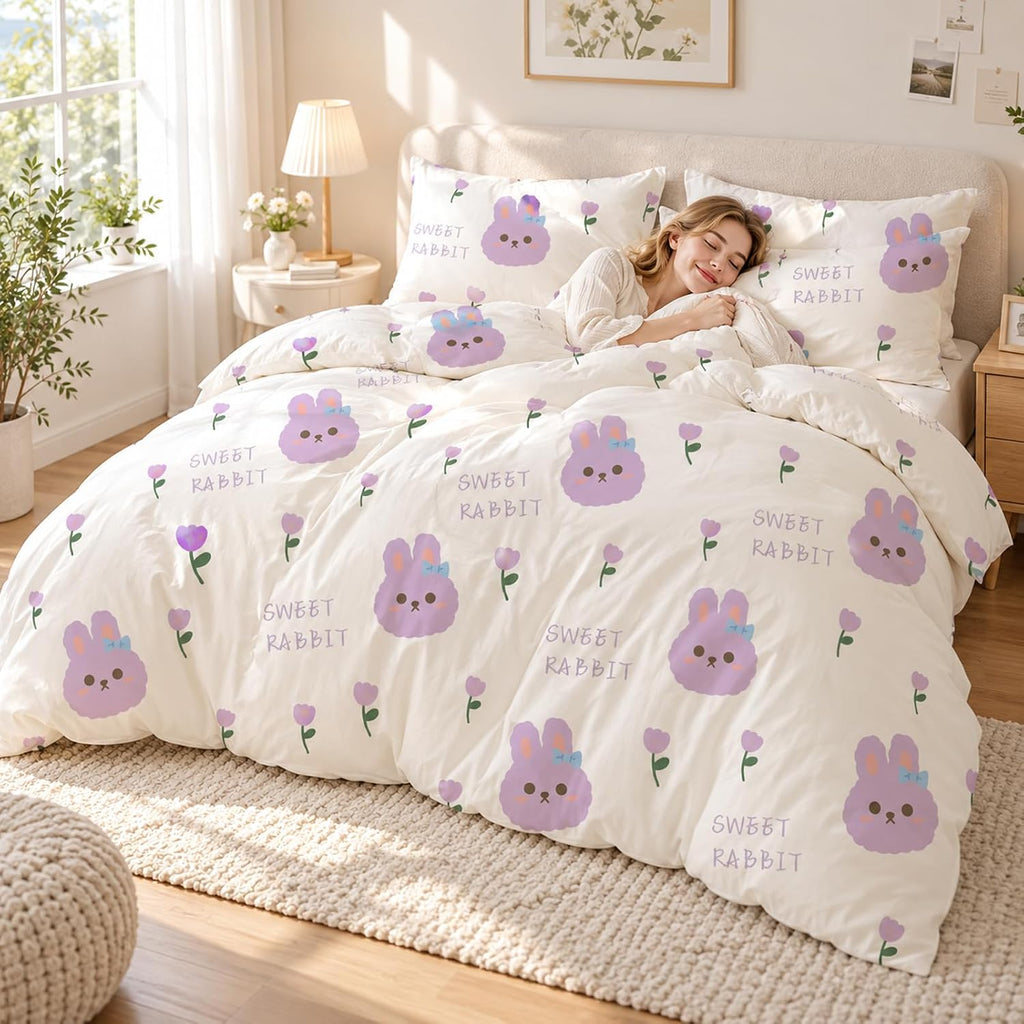 Disposable Sheet Set for Travel, 4-piec Bedding for Couple Purple