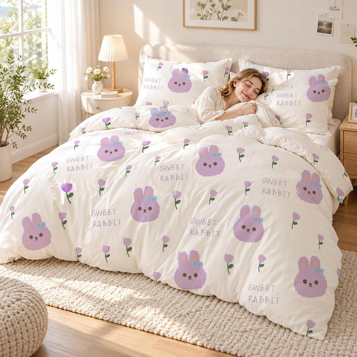 Disposable Sheet Set for Travel, 4-piec Bedding for Couple Purple