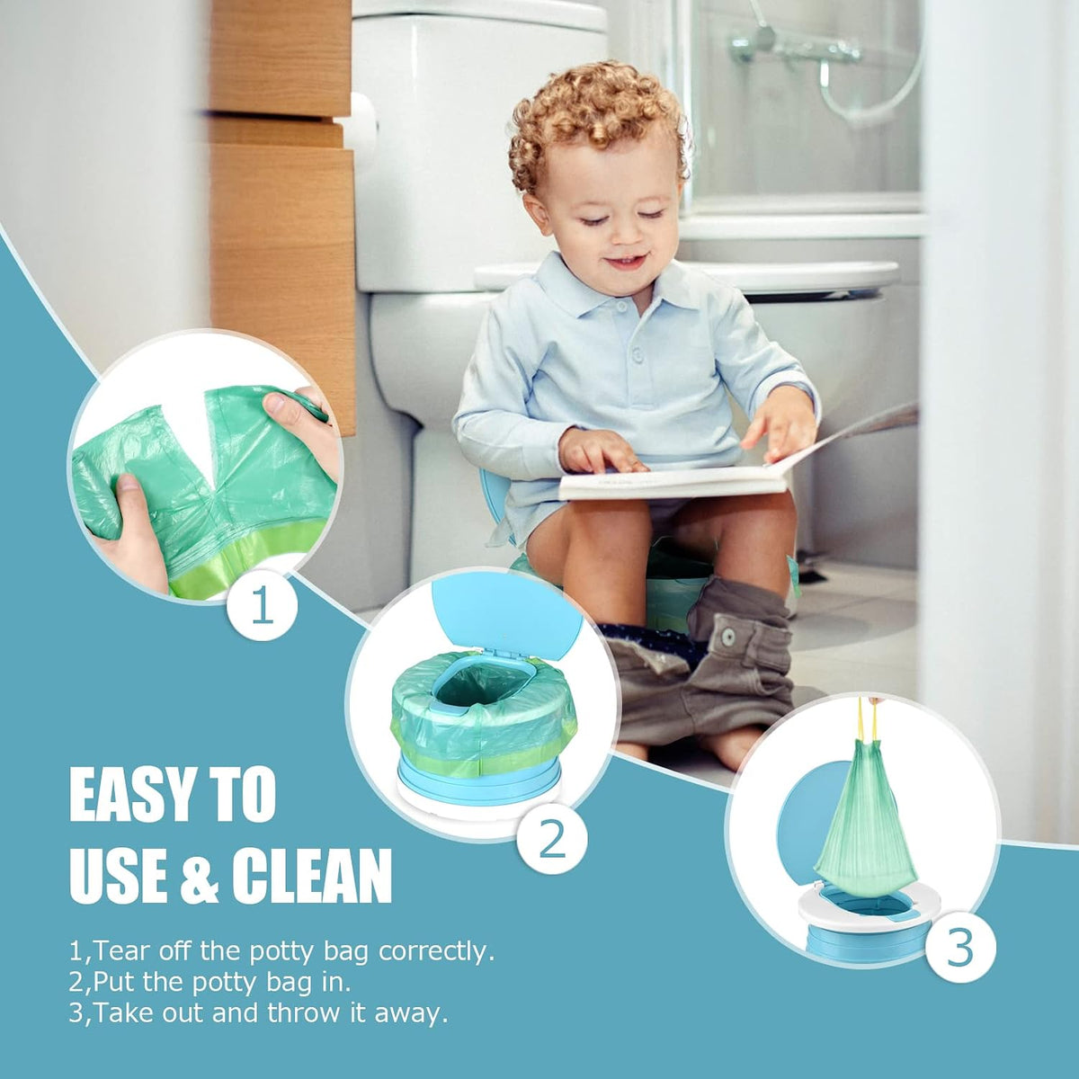 Portable Travel Potty Chair Liners Bags with Drawstring 90 PCS (18×20 INCH)