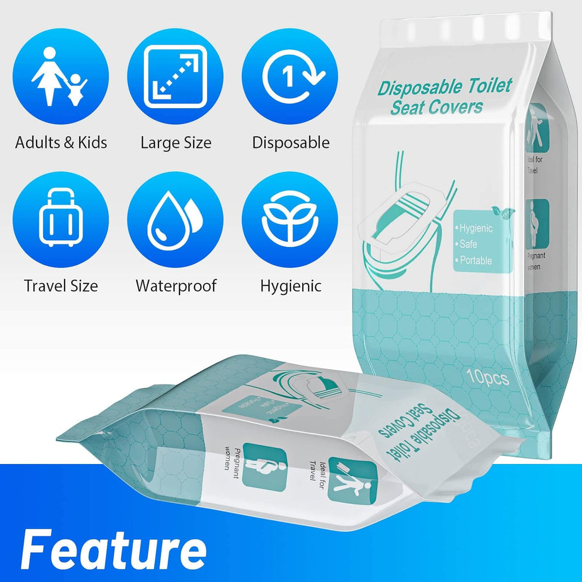 30 Pack Toilet Seat Covers Disposable100% Waterproof XL Individually Wrapped Disposable Toilet Seat Covers for Adults and Kids Potty Training, Travel Accessories for Public Restrooms Airplane Camping