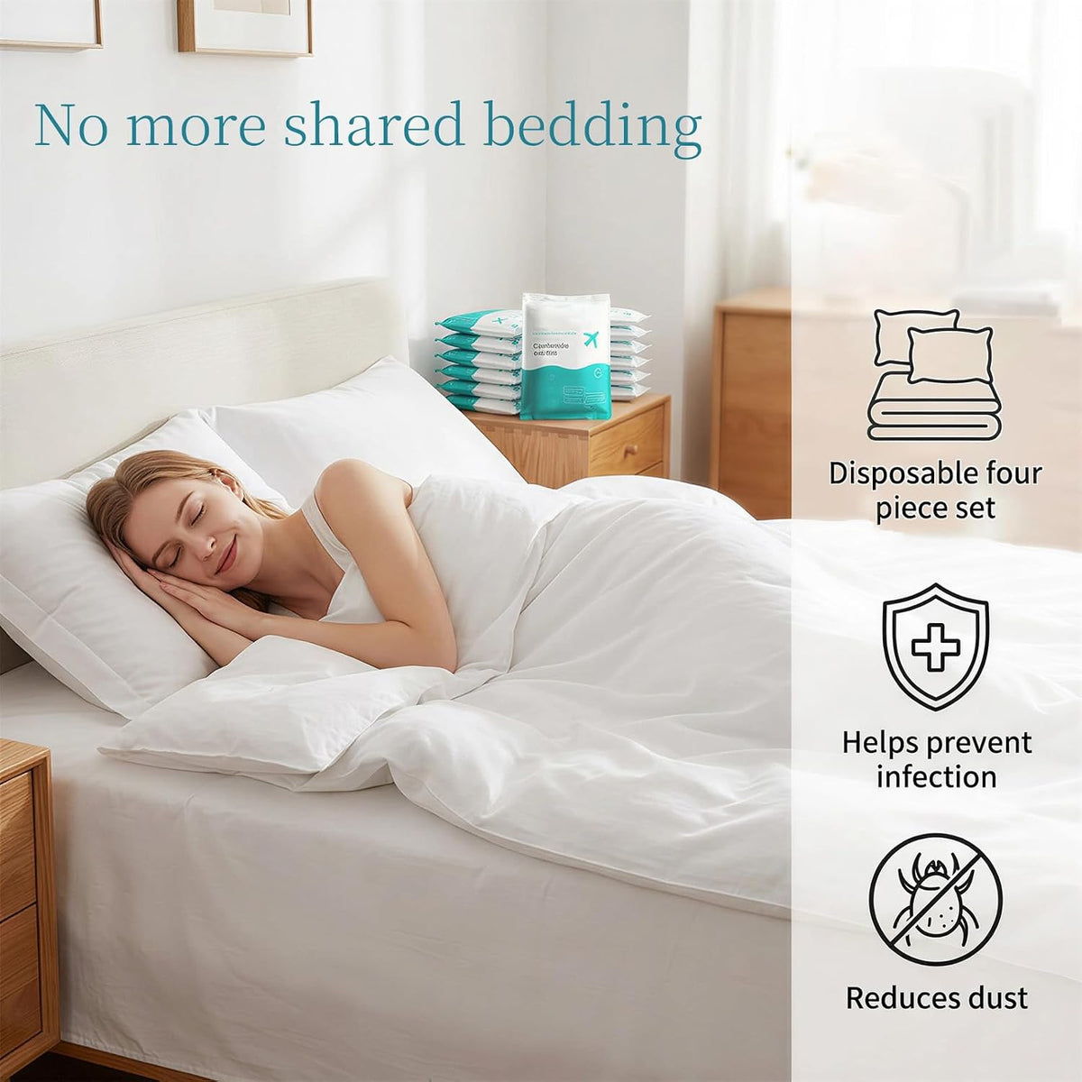 12 Sets Disposable Bed Sheets Include Quilt Cover Pillowcases Bed Sheets Portable Soft White Cover for Hospital Hotel Business Trip Spa Travel