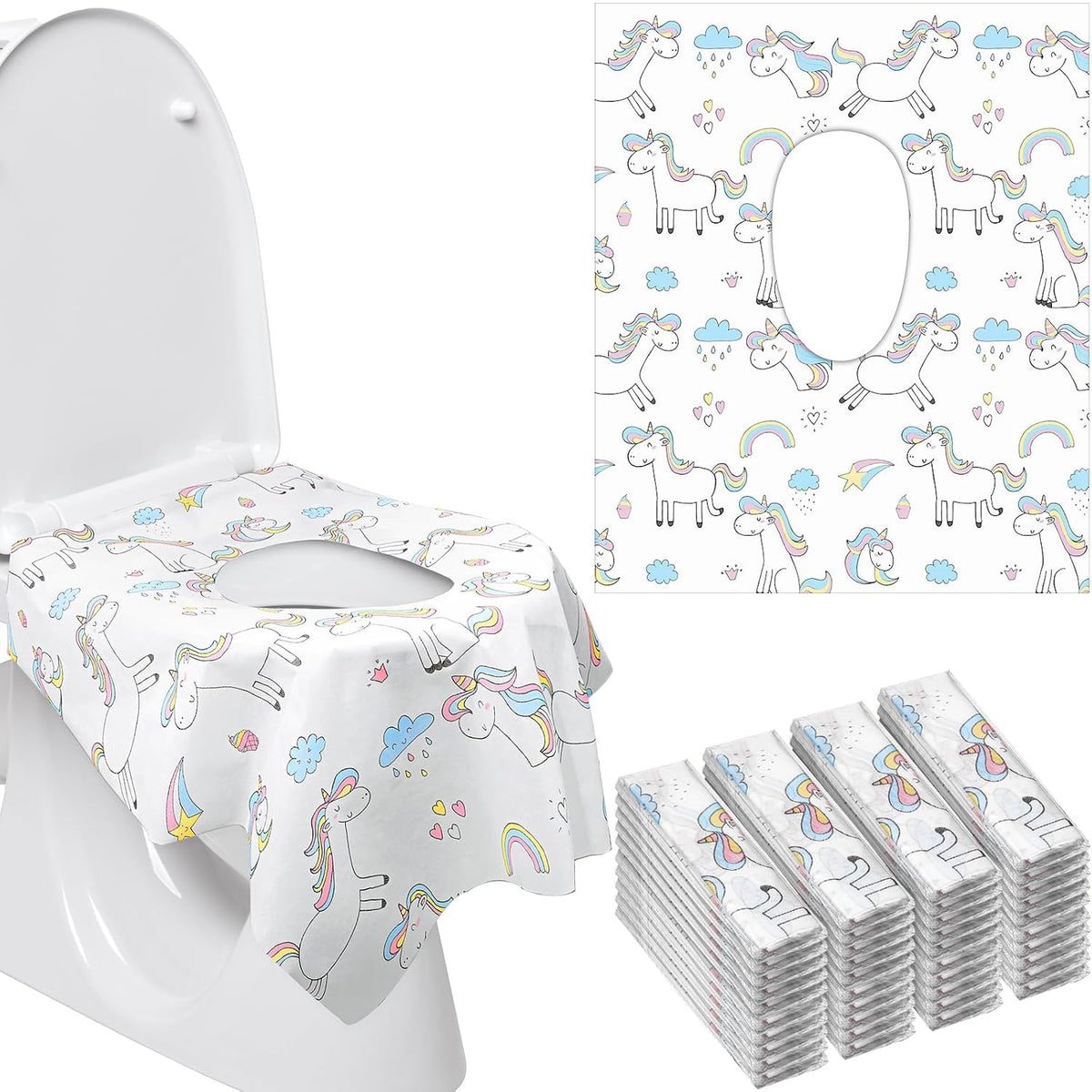 Mimorou 40 Pack Disposable Toilet Seat Covers Extra Large, Unicorn Style