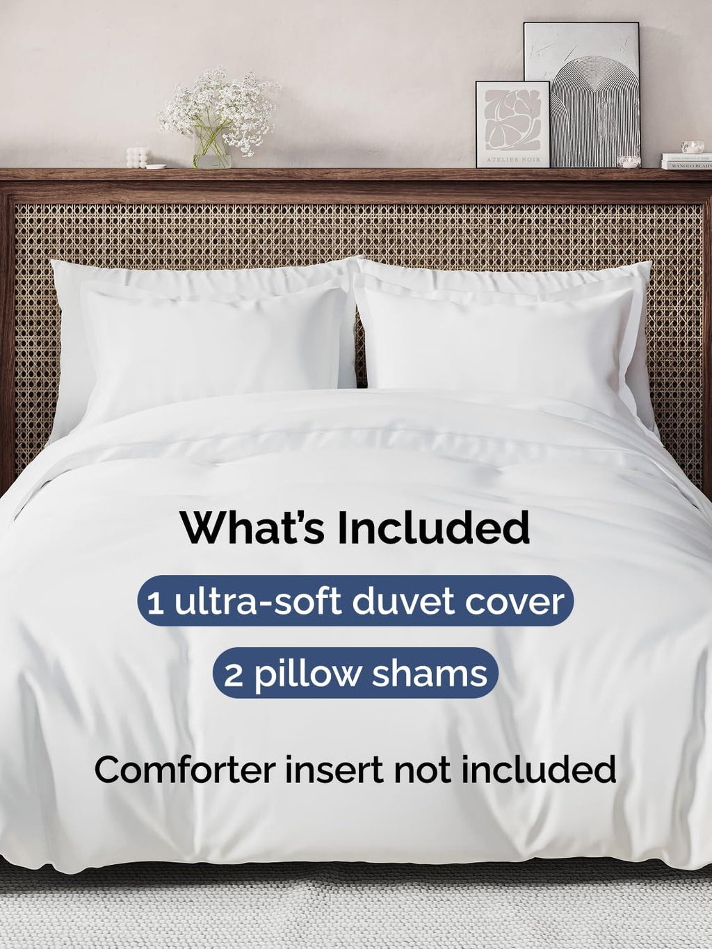 Duvet Cover King Size - Extra Soft 3 Piece with Zipper Closure - White