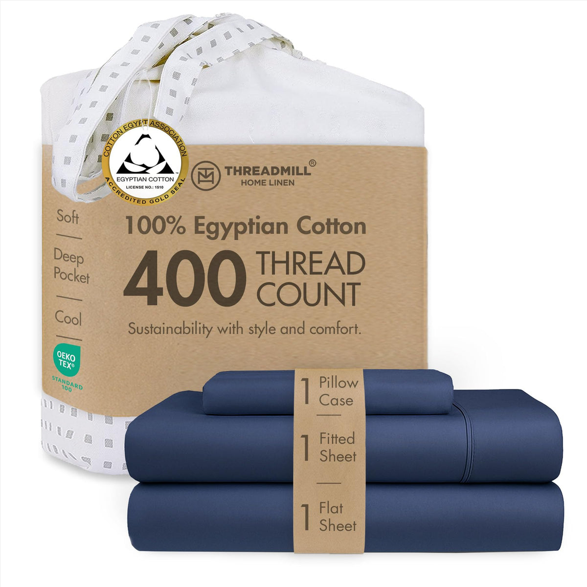 Threadmill 400 Thread Count Egyptian Cotton Full Sheet Set, Sateen, Lilac