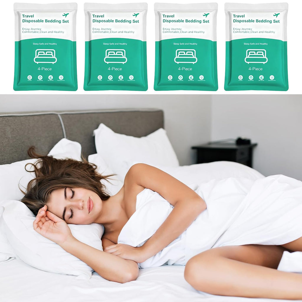 4 Pack Disposable Bed Sheets Queen Size Travel Sheet for Hotel Disposable Bedding Set with Quilt Cover and Pillowcases Travel Essentials for Hotel Cruise and Camping