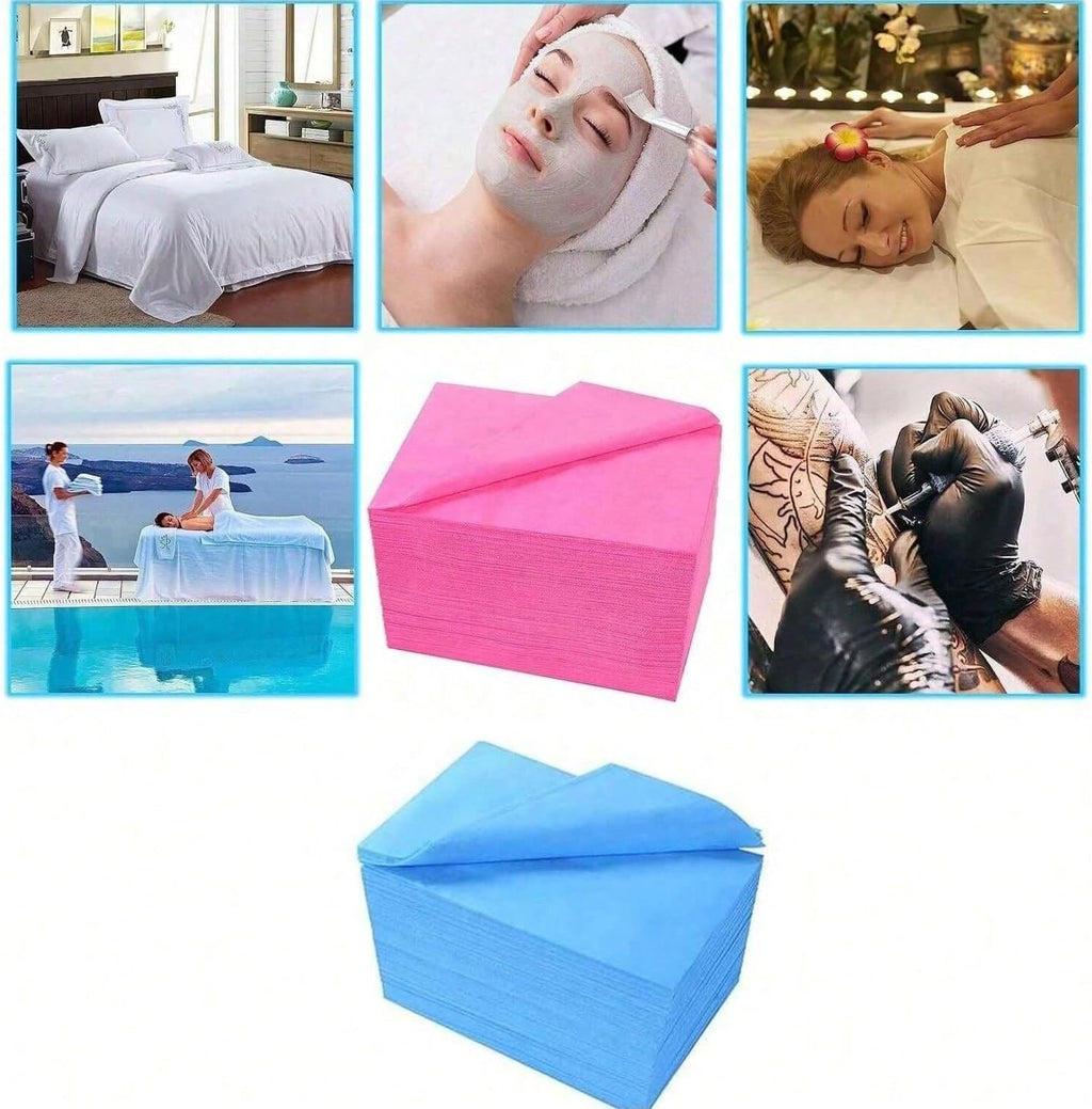 Disposable Bed Sheets 100pcs Disposable Non-Woven Bed Sheets SPA Fabric Massage Table Sheet Duvet Cover for Travel SPA Tattoo Hotel Salon, 31.5x71in White/Pink/Blue (Pink)
