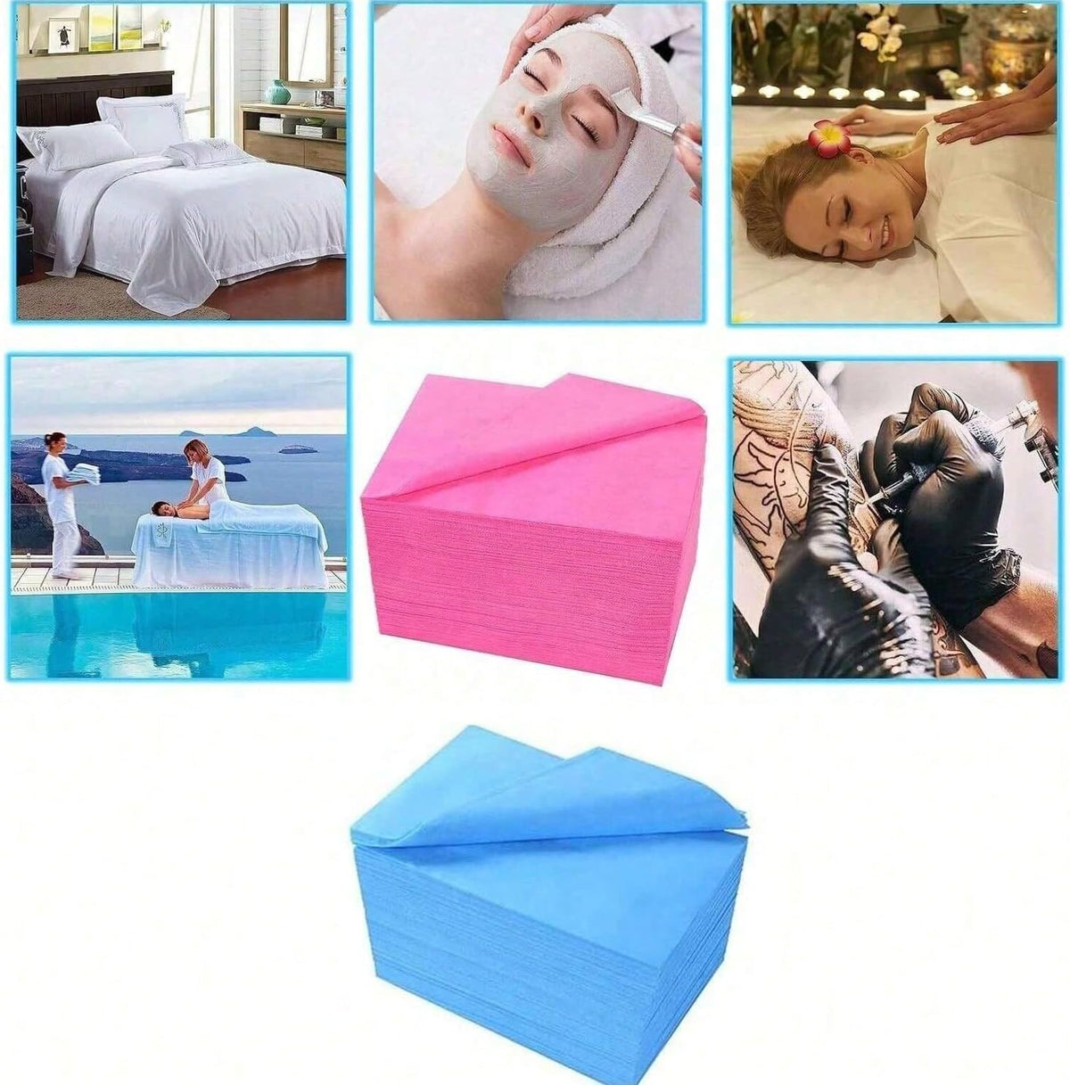 Disposable Bed Sheets 100pcs Disposable Non-Woven Bed Sheets SPA Fabric Massage Table Sheet Duvet Cover for Travel SPA Tattoo Hotel Salon, 31.5x71in White/Pink/Blue (Pink)