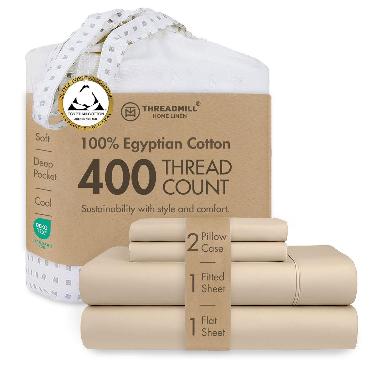 Threadmill 400 Thread Count Egyptian Cotton Full Sheet Set, Sateen, Lilac