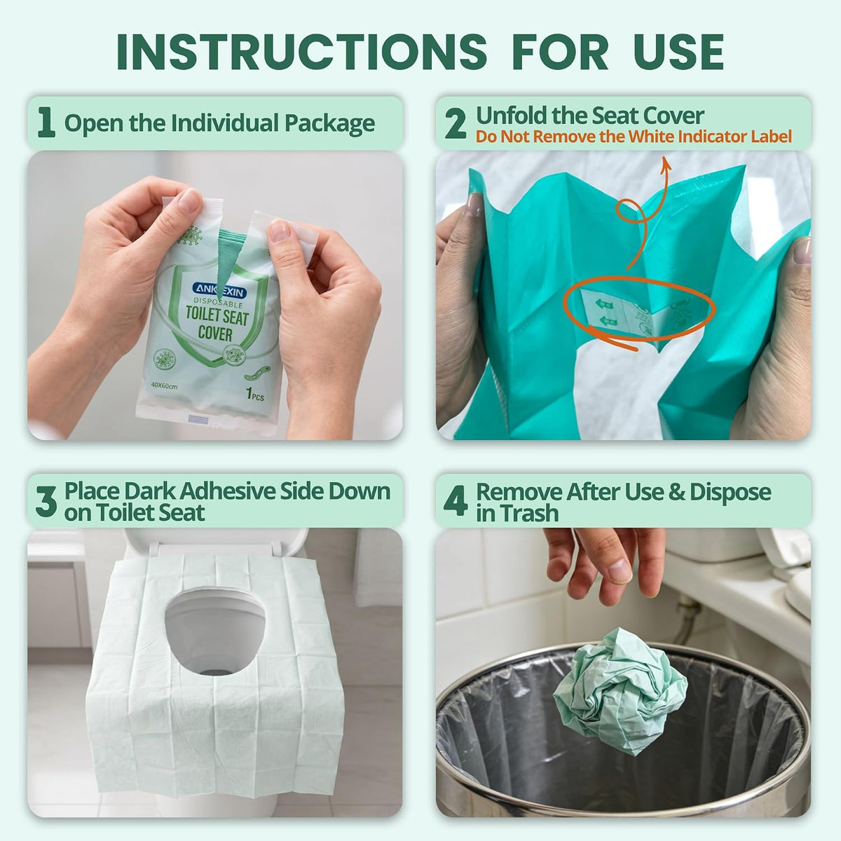 Disposable Toilet Seat Covers, 70 PCS Individually Travel Pack, XL Waterproof & Adhesive Secure Fit for Public Restrooms, Airplane & Office Use