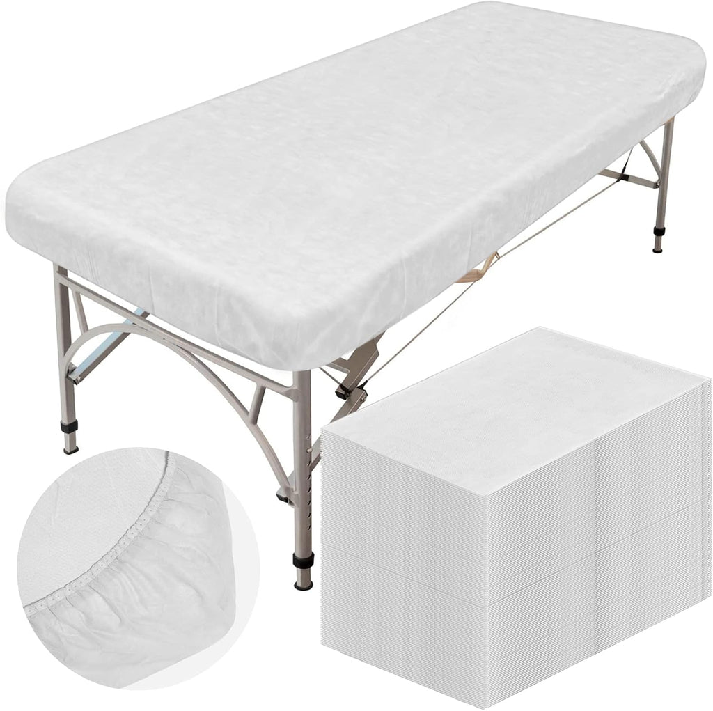 Oudain 50 Pcs 39 x 87'' Disposable Fitted Sheets with Elastic, White
