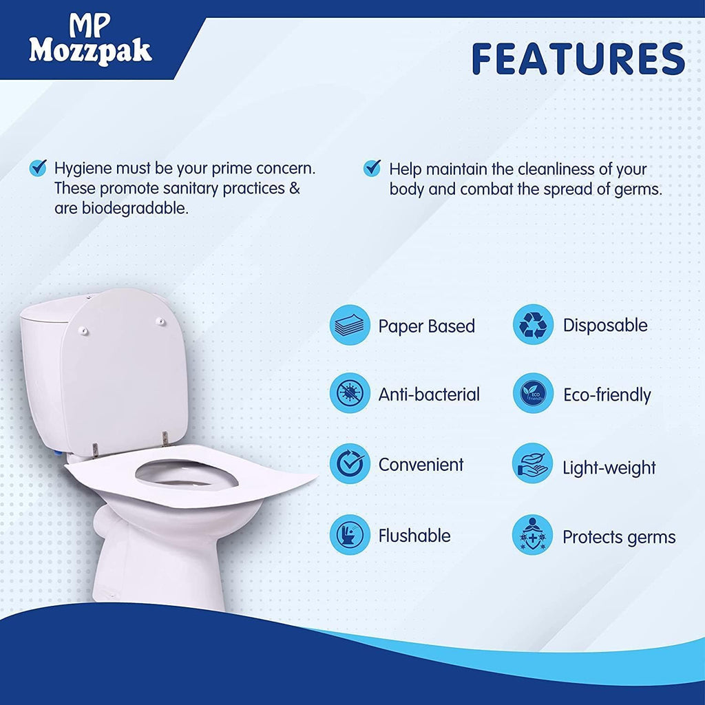 MP MOZZPAK Toilet Seat Covers Disposable - 10 Packs(100 Pcs) - XL Flushable Disposable Toilet Seat Cover for Kids Potty Training, Adults - 100% Biodegradable - Travel Accessories for Airplane, Camping