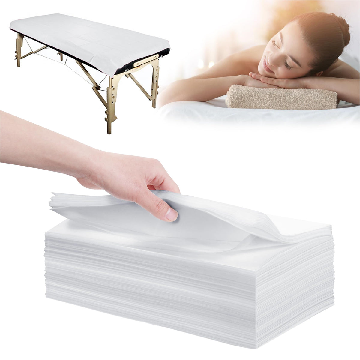 Disposable Bed Sheets 200 Pcs 31" x 71" Massage Table Sheets Non Woven Fabric SPA Bed Cover Breathable for Massage Beauty Tattoos(White)