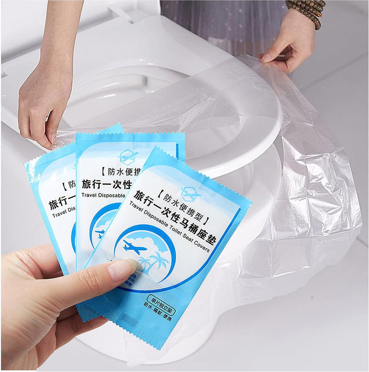 50PCS Disposable Travel Toilet Seat Plastic Cushion Waterproof Portable Toilet Seat Cushion Individually Packed, Easy to Carry for Traveling