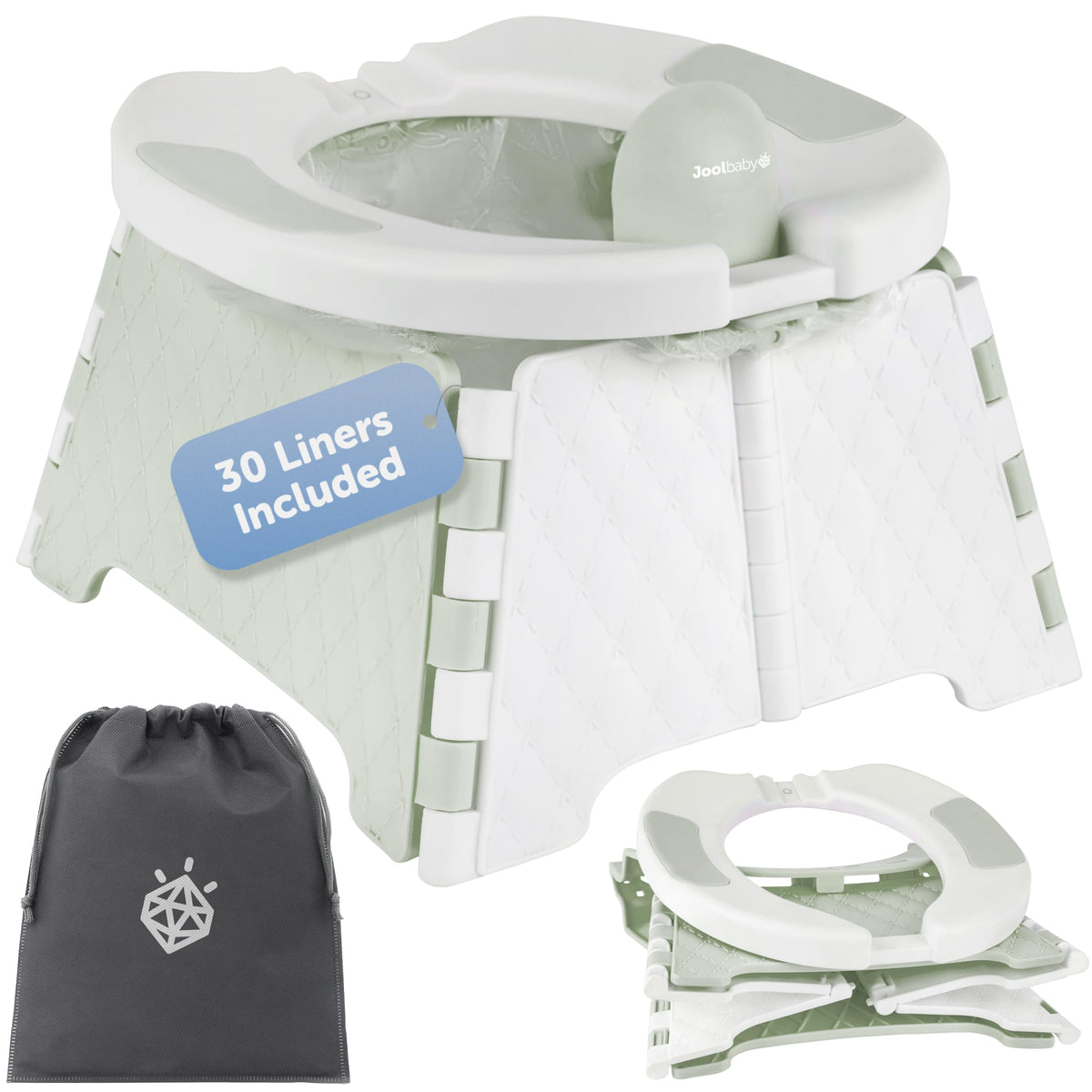 Jool Baby Portable Potty Training Chair with Travel Bag and 30 Liners, Foldable, Indoor/Outdoor Use, Camping (Aqua)