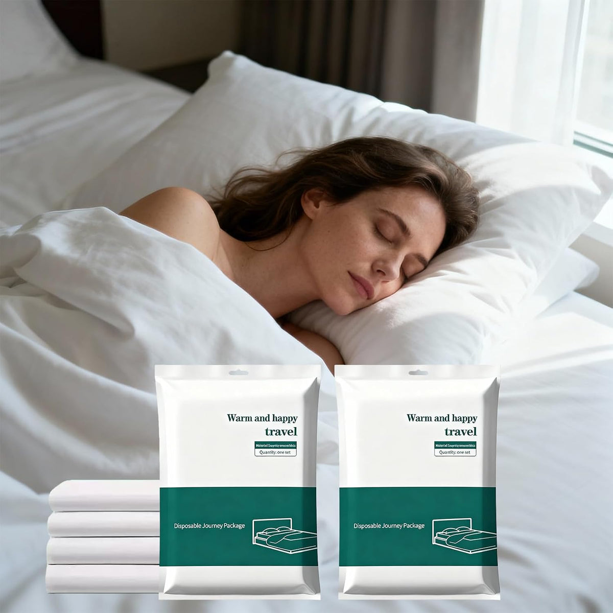 Disposable Bed Sheets 2-Pack | 4-Piece Set (87"x87" Bed Sheet, 95"x87" Quilt Cover, 20"x32" Pillow Case) Hotel & Travel Essentials Portable & Hygienic (Disposable Bed Sheets (2 Pack))