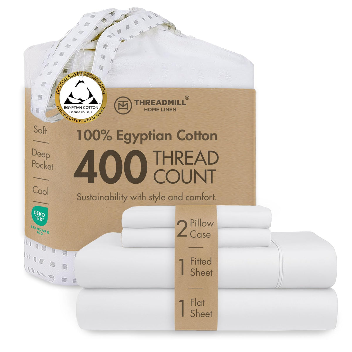 Threadmill 400 Thread Count Egyptian Cotton Full Sheet Set, Sateen, Lilac