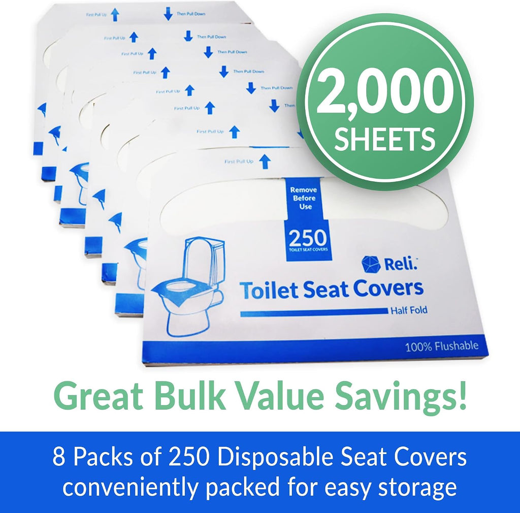Reli. Toilet Seat Covers (2000 Pcs, 8 Packs of 250) Flushable