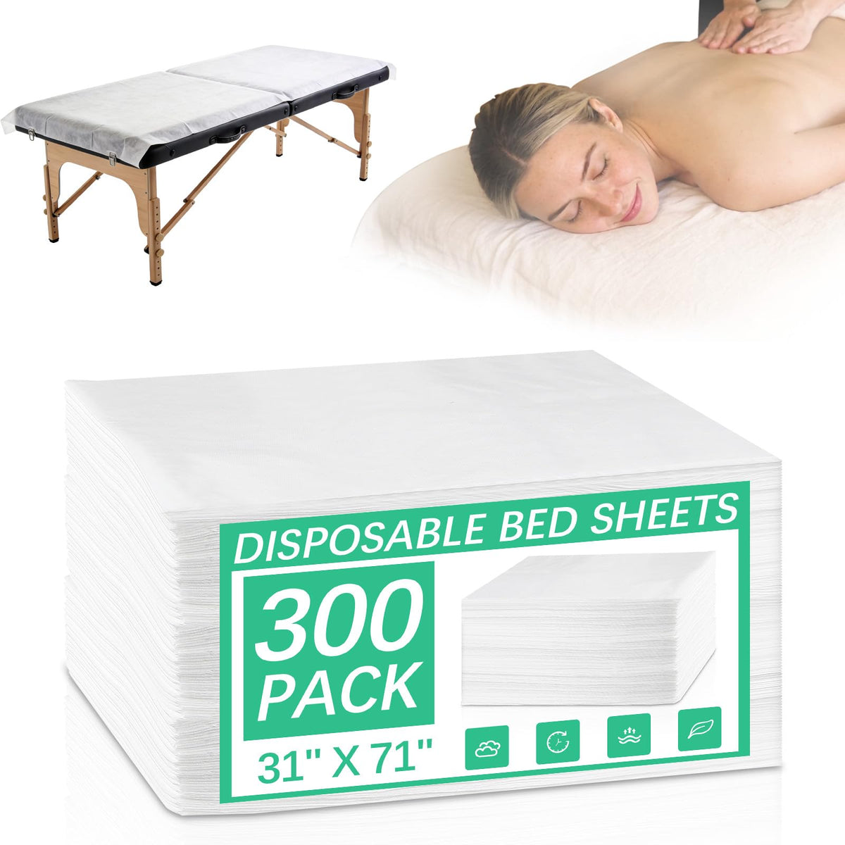 150 Pcs Disposable Massage Table Sheets 31" x 71", Non-Woven Disposable Bed Sheets for Massage Table Cover Breathable SPA Bed Cover for Spa, Massage, Beauty, Tattoos, Travel