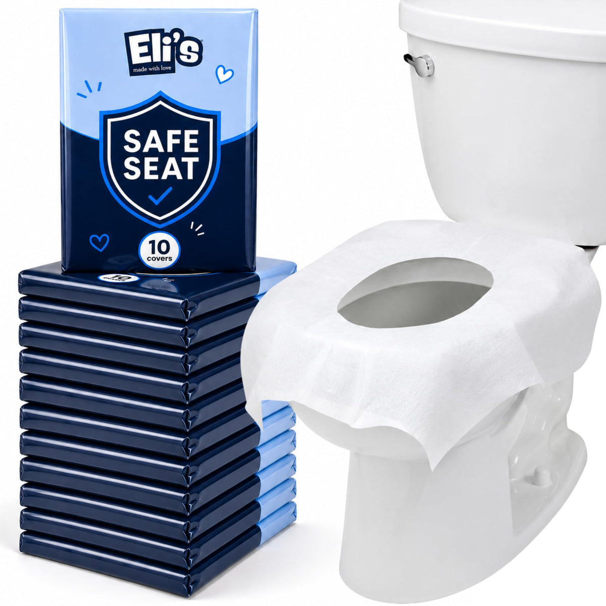 Eli with Love XL Flushable Toilet Seat Covers (60 Covers) - Discreet Travel Toilet Seat Covers - Disposable Toilet Seat Covers for Kids & Adults, Travel Essentials for Restrooms, Airplane & Trips
