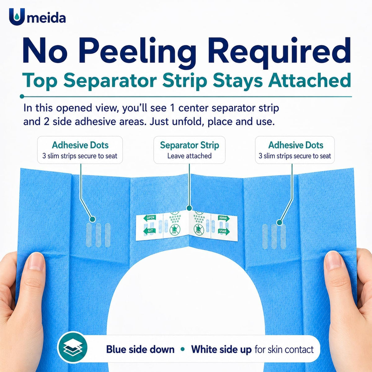 50 Count Disposable Toilet Seat Covers with Secure Adhesive Tabs for a Non-Slip Fit - XL Extra Large, Waterproof, Individually Wrapped for Travel, Kids, Adults, and Public Restrooms