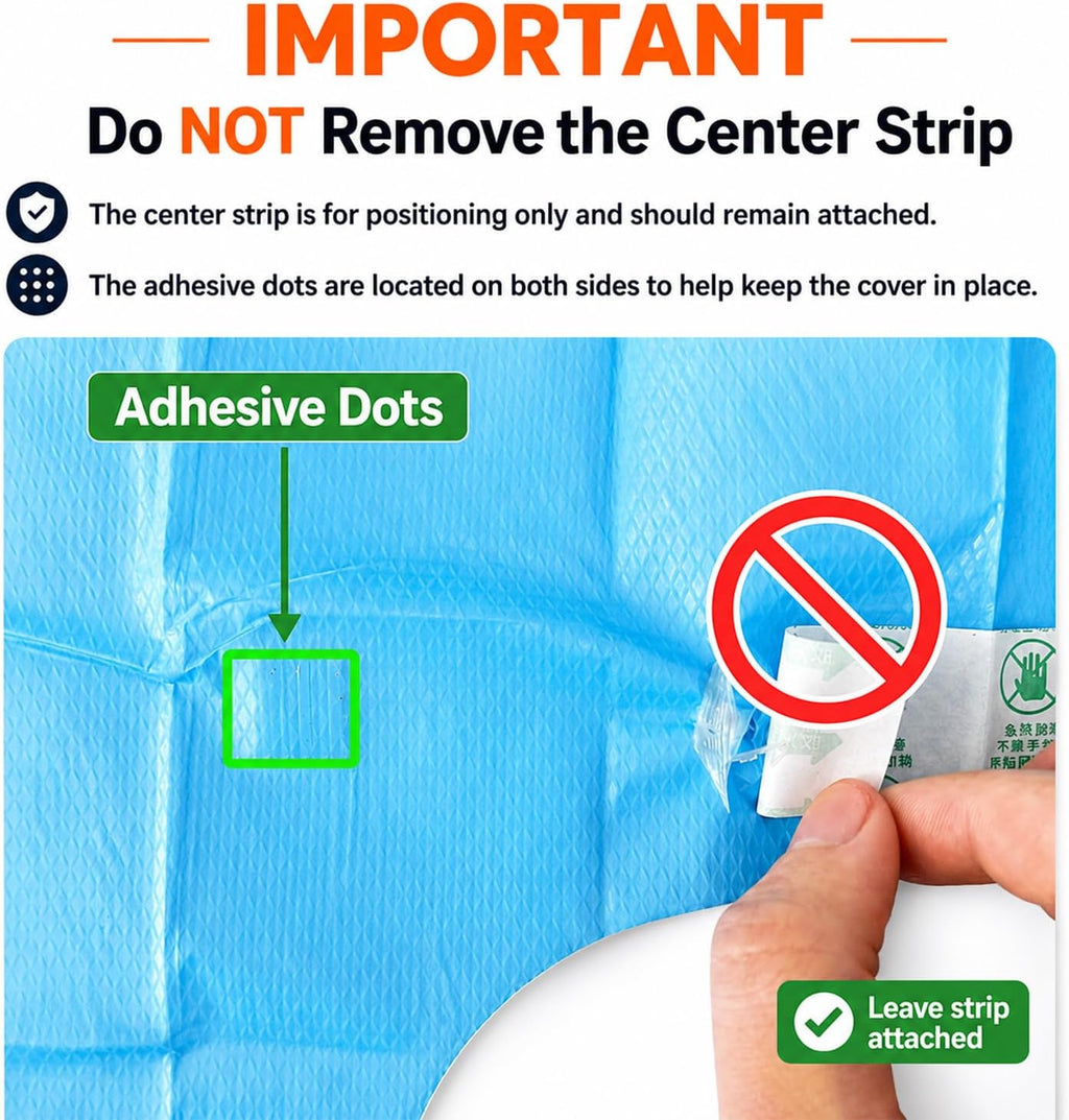 50 Count Disposable Toilet Seat Covers with Secure Adhesive Tabs for a Non-Slip Fit - XL Extra Large, Waterproof, Individually Wrapped for Travel, Kids, Adults, and Public Restrooms