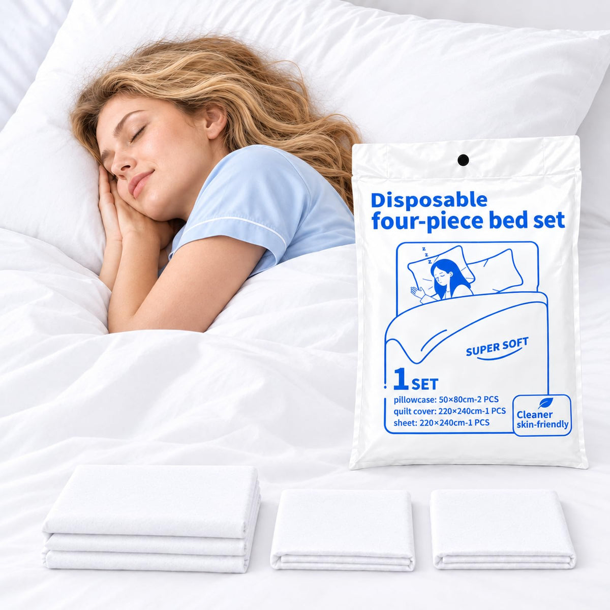 Disposable Bed Sheets for Travel Queen Size, 2 Pack Disposable Bedding Set