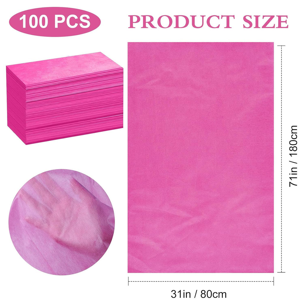 100 Pack Disposable Bed Sheets – 31.5 x 71 in Waterproof Non-woven Sheets for Massage, Spa, Tattoo & Salon Tables (Pink)