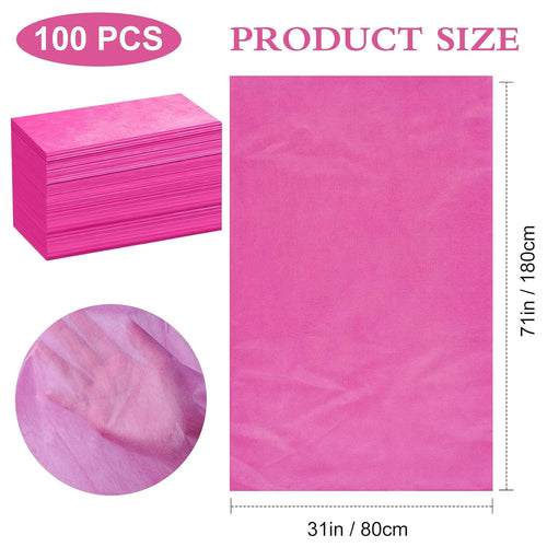 100 Pack Disposable Bed Sheets – 31.5 x 71 in Waterproof Non-woven Sheets for Massage, Spa, Tattoo & Salon Tables (Pink)