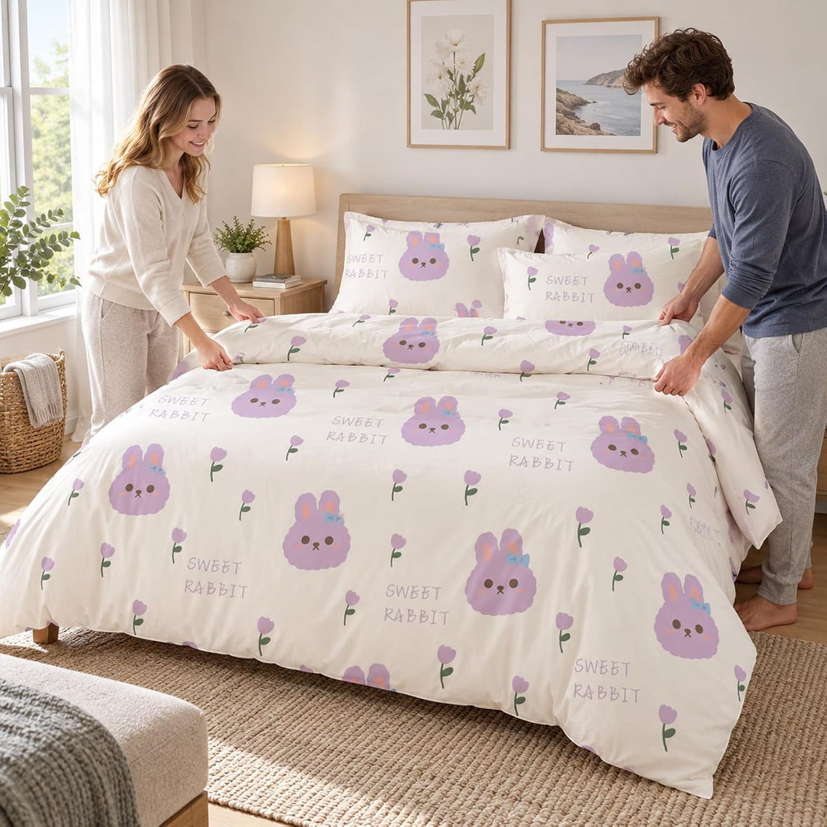 Disposable Sheet Set for Travel, 4-piec Bedding for Couple Purple