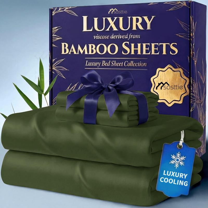 Bamboo Sheet Set with Pillowcases - Comfy Bed Sets, Solid Color Bedsheets, 3/4/6pcs, Extra Deep Pockets, Cooling Effect, Ultra-Soft, Wrinkle-Free, Breathable Hotel Luxury for Hot Sleepers