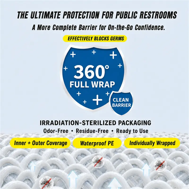 3D Disposable Toilet Seat Covers, 10-Pc Polyethylene Individual Packs, 360° Full-Wrap Thick Waterproof Hygienic XL 28x18in Travel Restroom Potty Liners for Adults/Kids, Potty Training