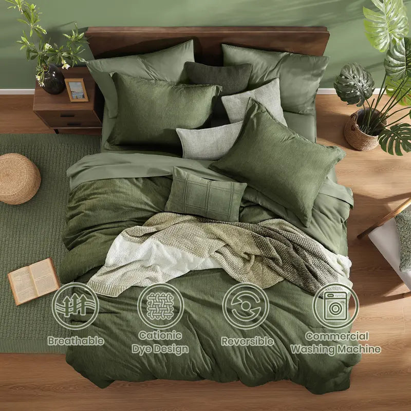 【FallPickDeals】Monbix Queen Size Bed Cover Set - 7-Piece Cationic Dyeing Microfiber Quilt Set with Double-Sided Pocket Storage, Soft Texture, Sheets, Pillowcases & Shams, Reversible Bedding