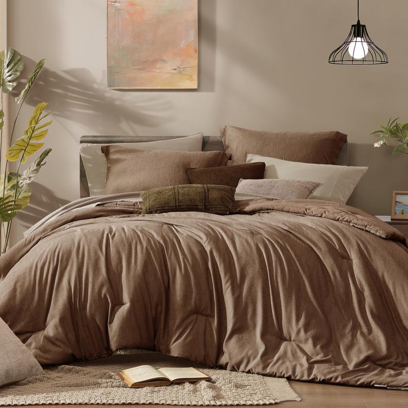 【FallPickDeals】Monbix Queen Size Bed Cover Set - 7-Piece Cationic Dyeing Microfiber Quilt Set with Double-Sided Pocket Storage, Soft Texture, Sheets, Pillowcases & Shams, Reversible Bedding