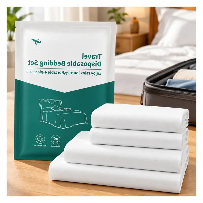 Disposable Bed Sheets for Hotel, King Size Travel Bedding Set, Disposable Duvet Comforter Cover, Safe and Portable for Travel, Includes 2 Bed Sheets, 2 Quilt Covers and 4 PillowcasesGift