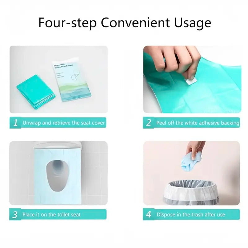 Disposable Rectangular Toilet Seat Protectors Set, 10/20/30-Pack Plain Lightweight Single-Use Nylon 16x24in Waterproof Portable Non-Slip Individually Wrapped Boxed Toilet Lid & Tank Covers for Home Bathrooms Hygiene Essentials