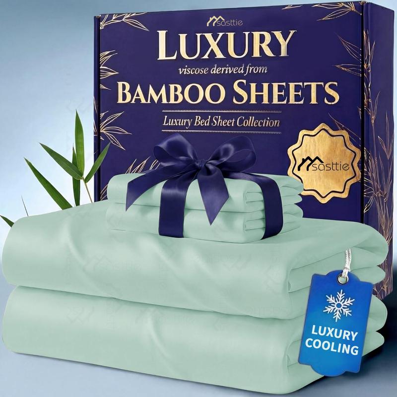 【FallPickDeals 】4/6pcs Extra Deep Pocket Sheets Bamboo Bed Sheet Set - kids & Pillowcase Set,Comfy Breathable Cooling Hotel Luxury Bedding for Women, Men and kids- Pockets, Ultra-Soft, Wrinkle Free,Twin/Full/Queen/King