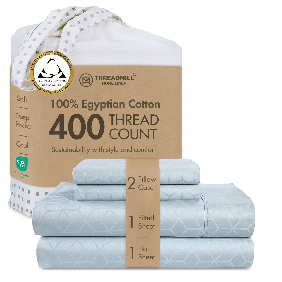 Threadmill 400 Thread Count Egyptian Cotton Full Sheet Set, Sateen, Lilac