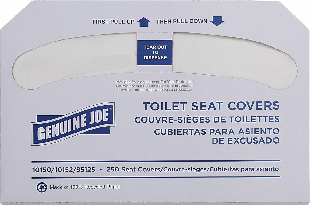 Genuine Joe Toilet Seat Covers, Half-Fold, White, 250/Pack, 4 Count