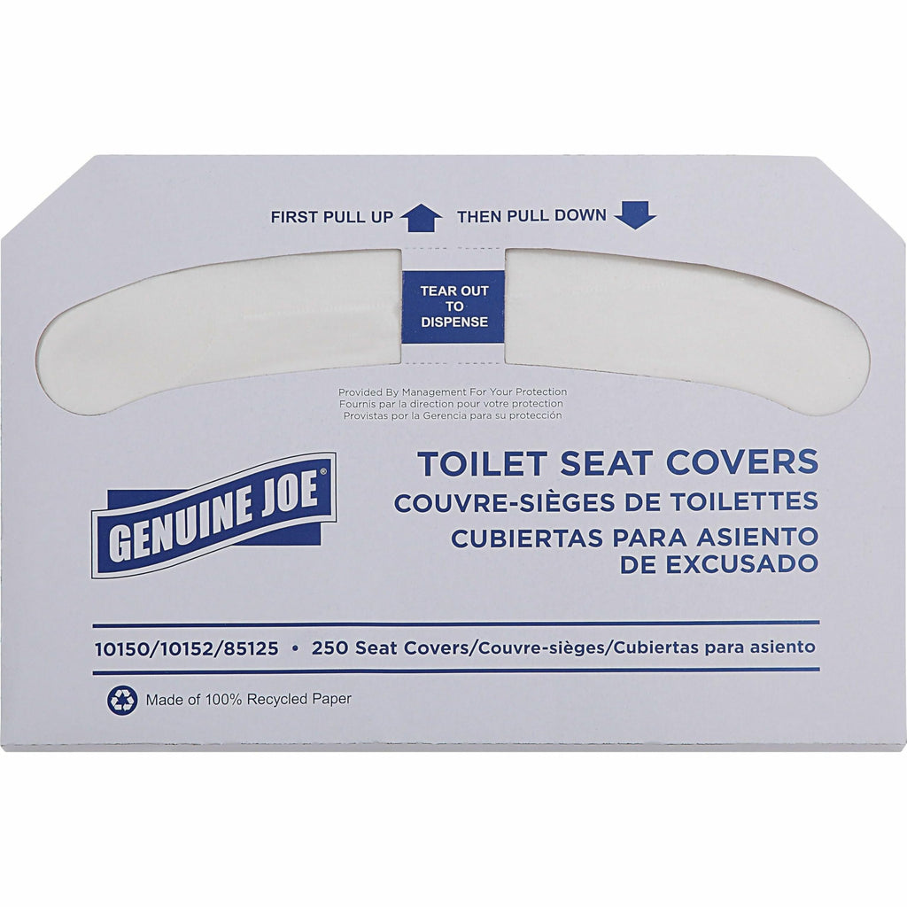 Genuine Joe Toilet Seat Covers, Half-Fold, White, 250/Pack, 4 Count
