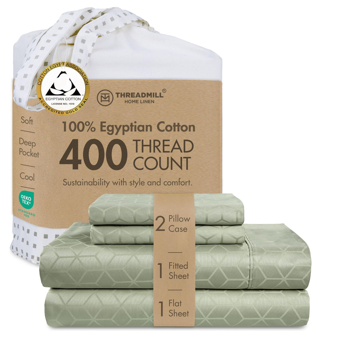 Threadmill 400 Thread Count Egyptian Cotton Full Sheet Set, Sateen, Lilac