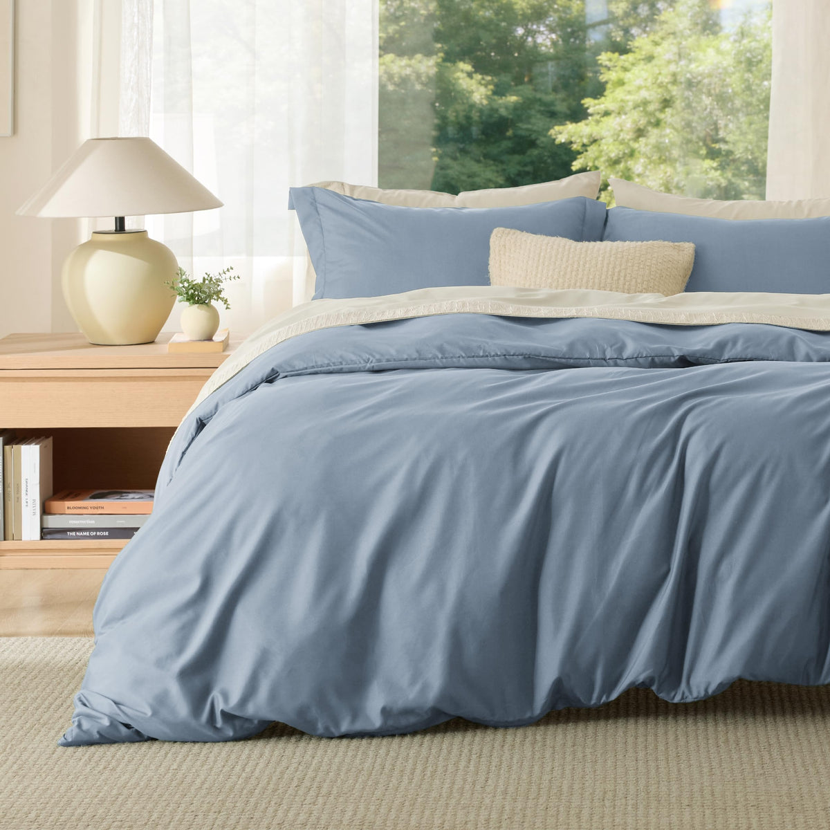 Bedsure Duvet Cover with Fitted Sheet Queen - Deep Pocket, Hotel Luxury Soft Double Brushed Bedding Set with Zipper Closure, 1 Duvet Cover, 1 Fitted Sheet, 2 Pillow Shams, NO Comforter, White