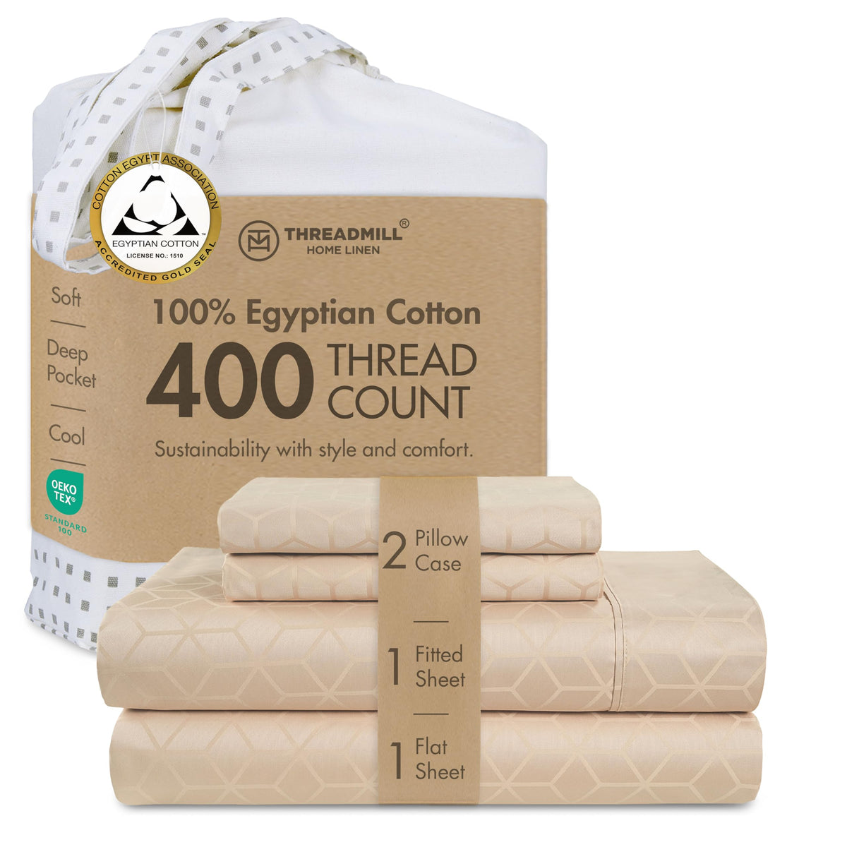 Threadmill 400 Thread Count Egyptian Cotton Full Sheet Set, Sateen, Lilac