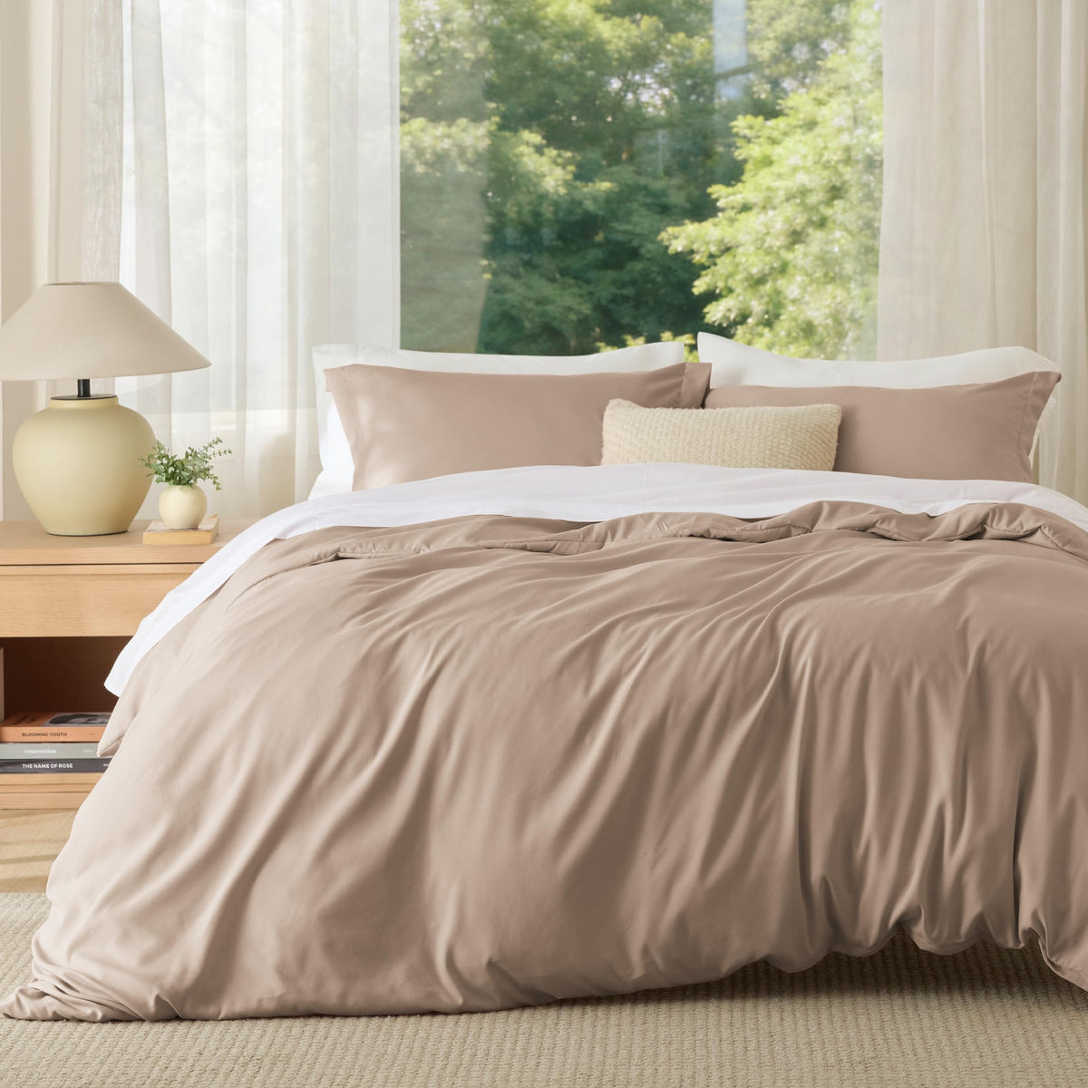 Bedsure Duvet Cover with Fitted Sheet Queen - Deep Pocket, Hotel Luxury Soft Double Brushed Bedding Set with Zipper Closure, 1 Duvet Cover, 1 Fitted Sheet, 2 Pillow Shams, NO Comforter, White