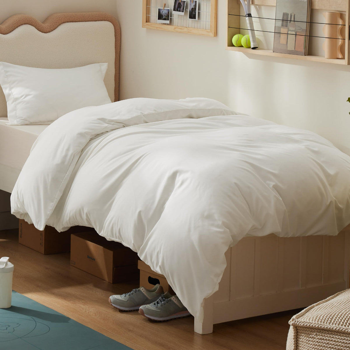 Bedsure Duvet Cover with Fitted Sheet Queen - Deep Pocket, Hotel Luxury Soft Double Brushed Bedding Set with Zipper Closure, 1 Duvet Cover, 1 Fitted Sheet, 2 Pillow Shams, NO Comforter, White
