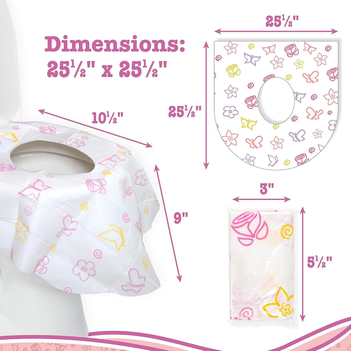 Potty Shields Waterproof Disposable Toilet Seat Covers, Floral 40 Pack