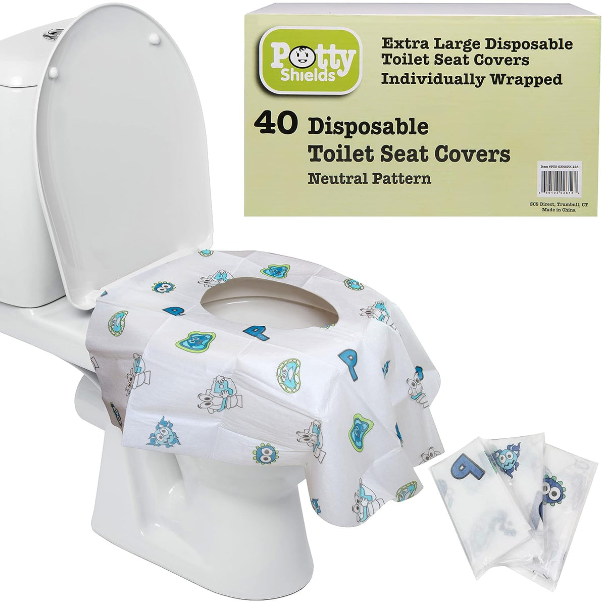 Potty Shields Disposable Toilet Seat Covers, XL Waterproof Sheets, 40 Pack