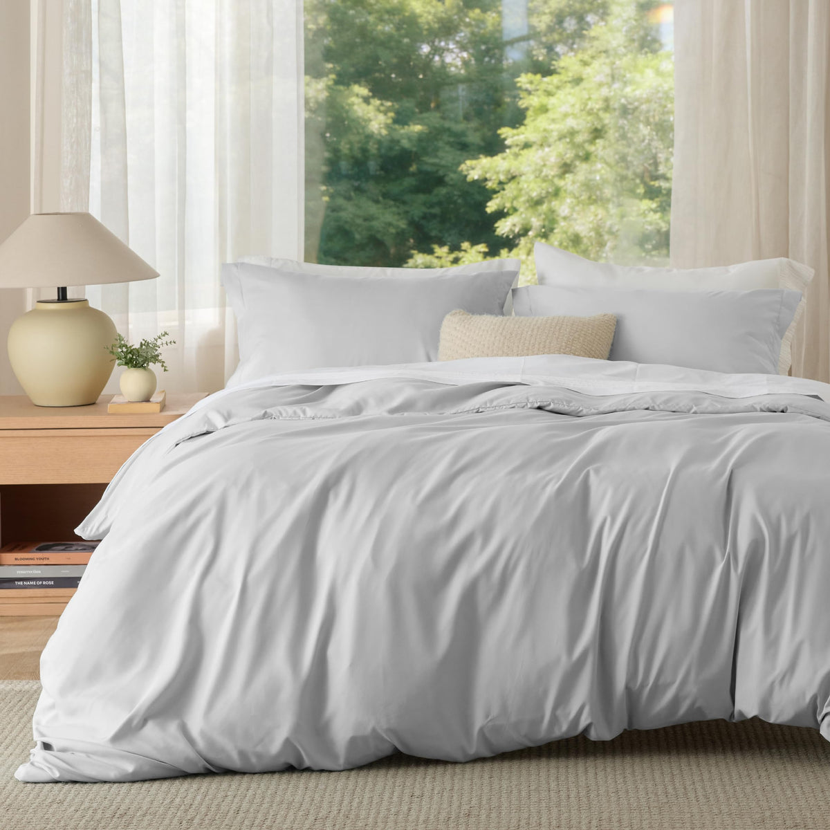 Bedsure Duvet Cover with Fitted Sheet Queen - Deep Pocket, Hotel Luxury Soft Double Brushed Bedding Set with Zipper Closure, 1 Duvet Cover, 1 Fitted Sheet, 2 Pillow Shams, NO Comforter, White