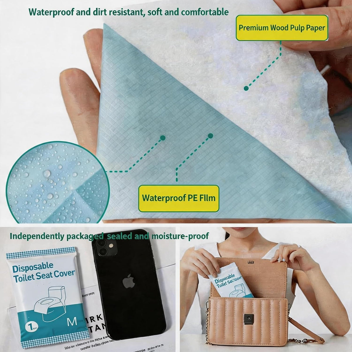 Adhesive Disposable Toilet Seat Covers,XL 50 Pack for Adults Kids